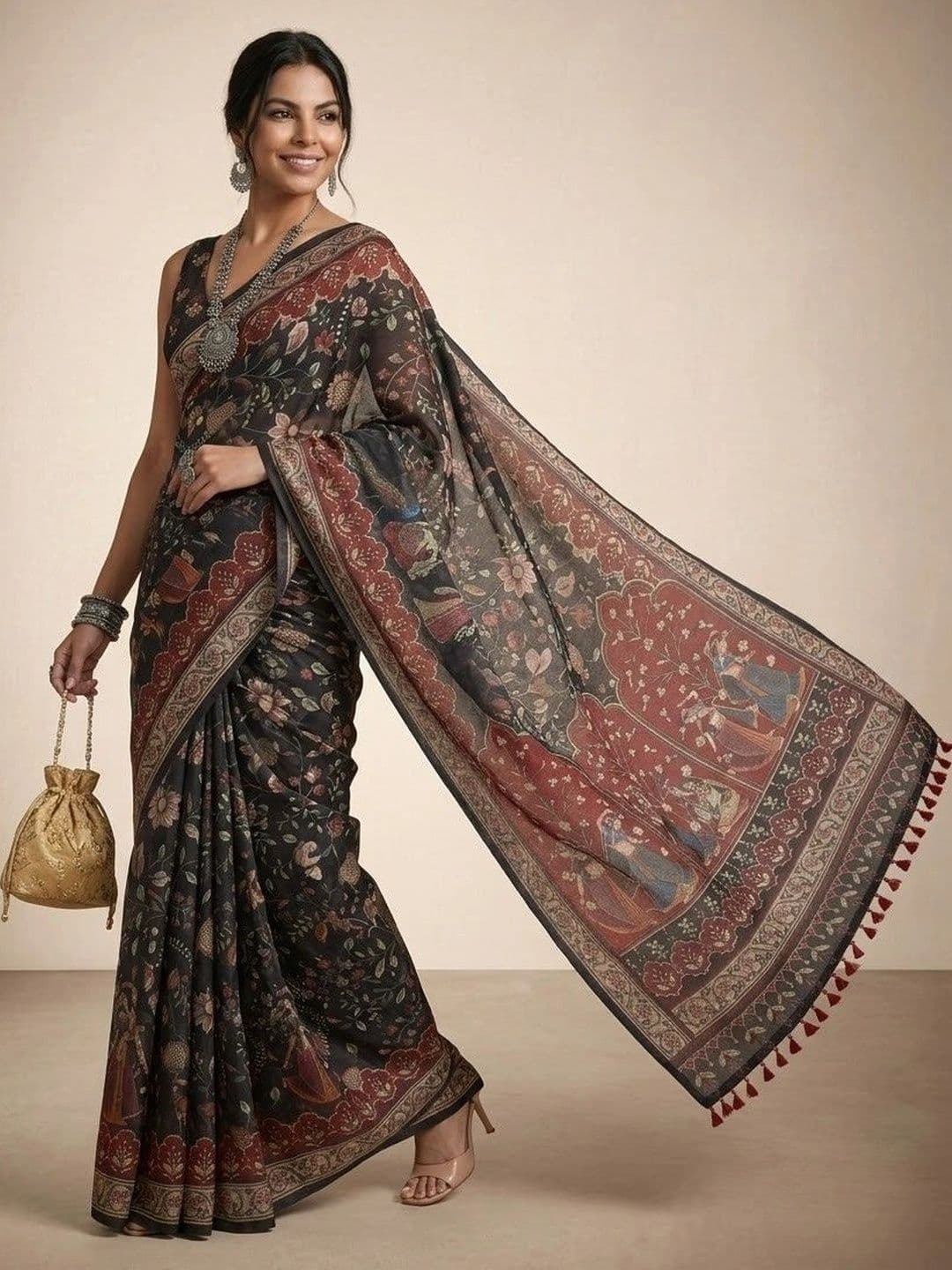 Anouk Kalamkari Silk Blend Saree thumbnail 5