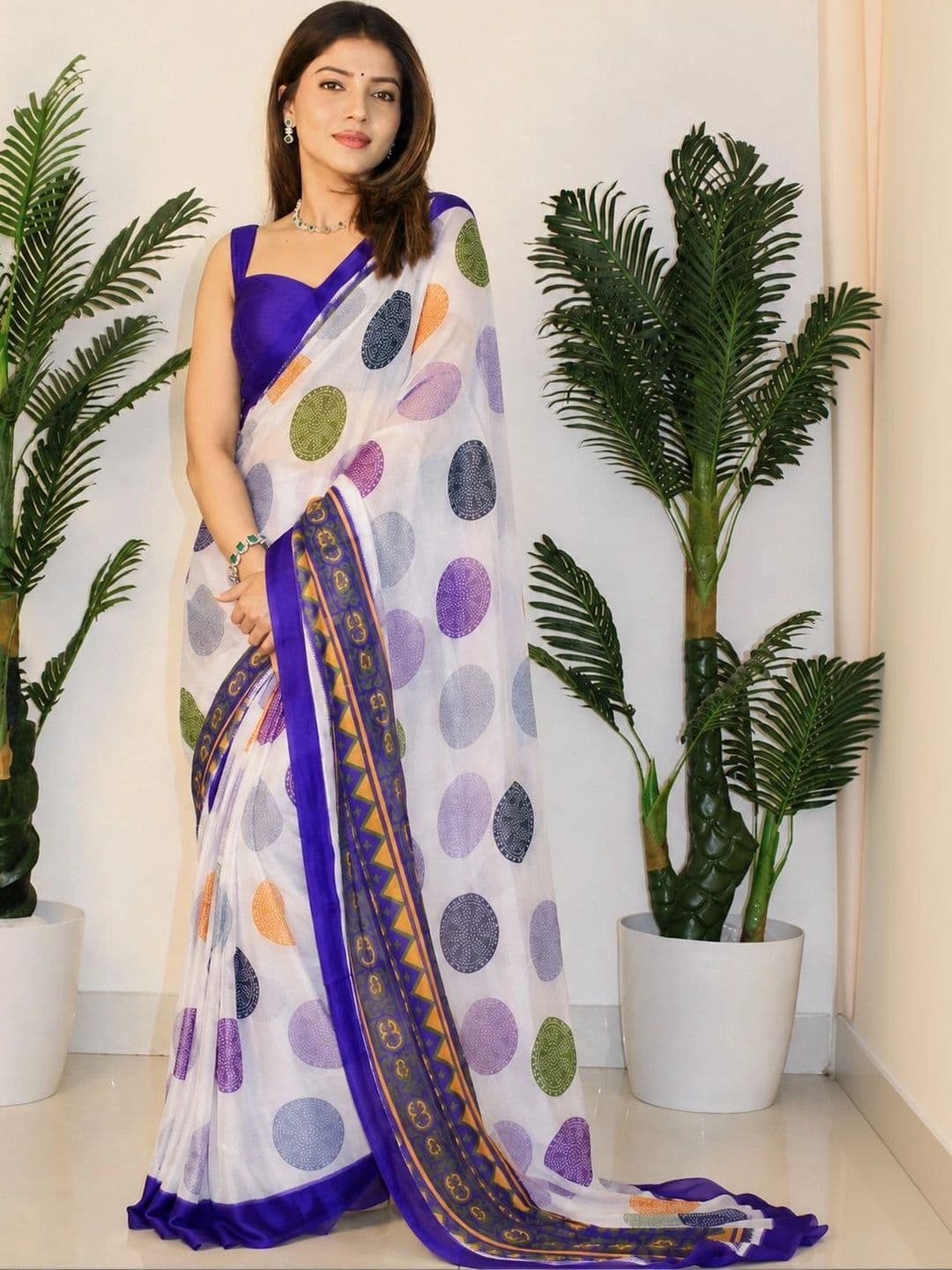 SANJANA SILK SANJANA SILK Polka Dot Pure Georgette Saree - view 1