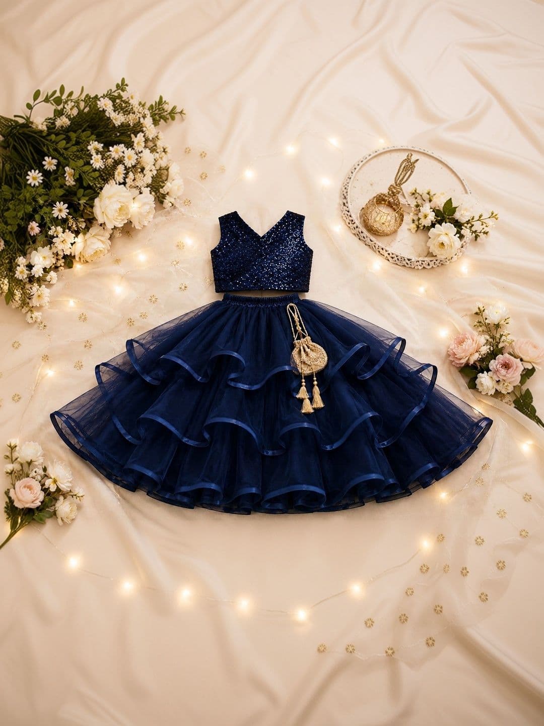 Poppy & Munchkin Munchkin Girls Embellished Sequinned Ready to Wear Lehenga thumbnail 4