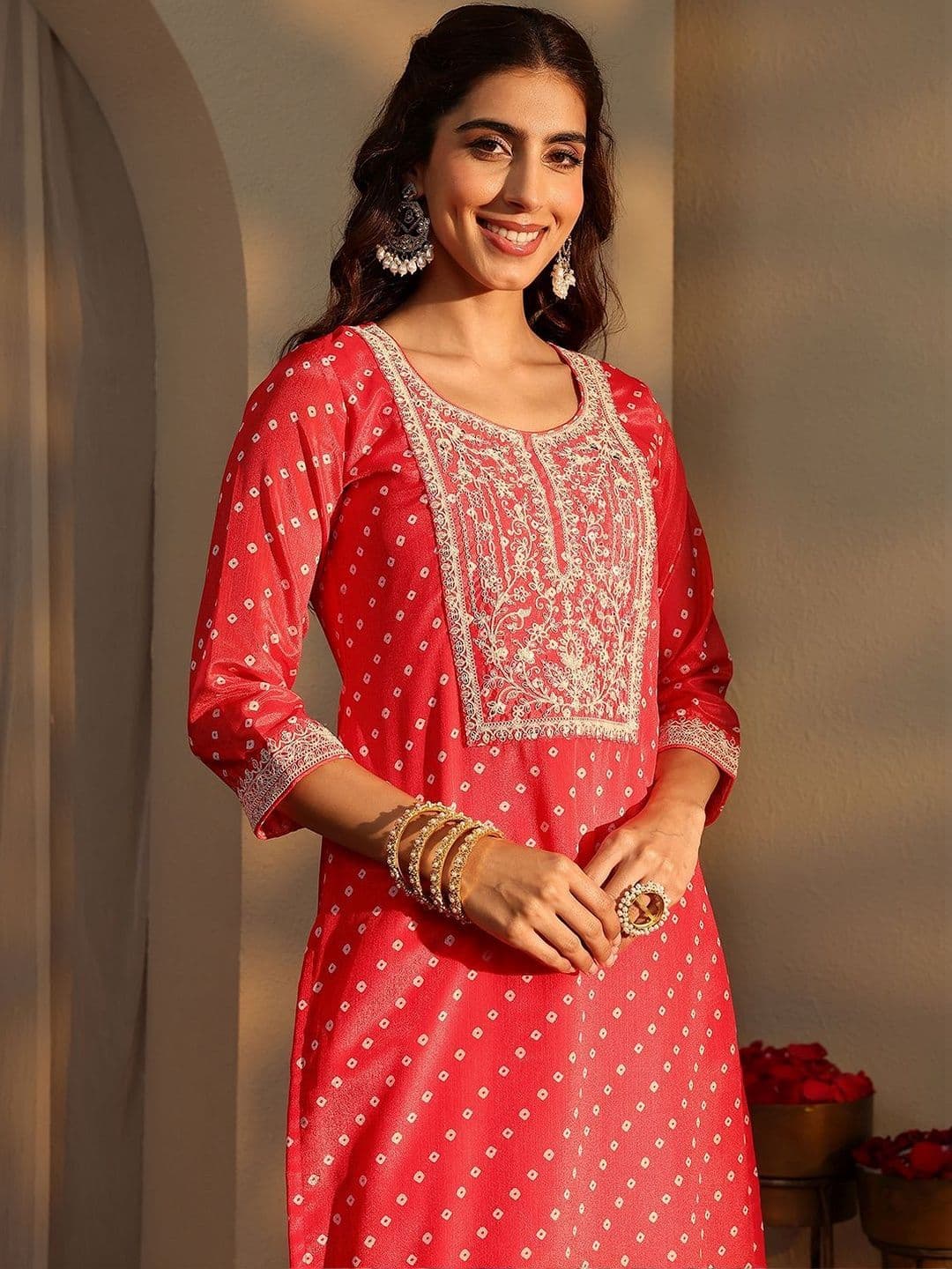 Libas Women Ethnic Motifs Printed Regular Thread Work Kurta with Trousers & With Dupatta thumbnail 5