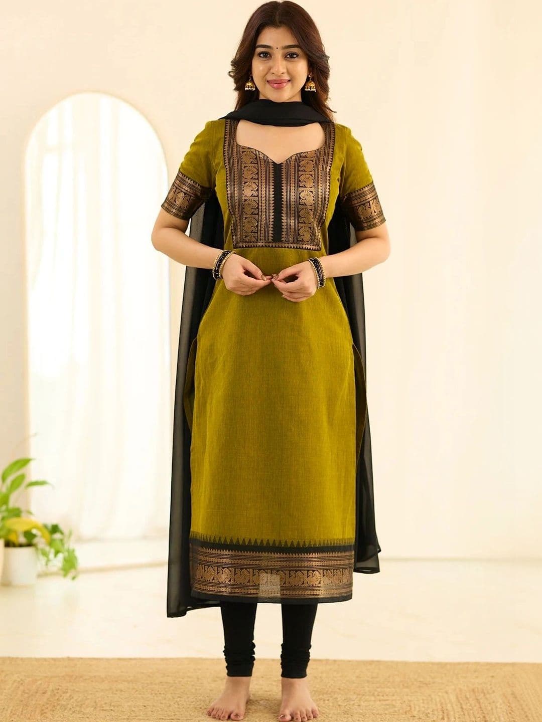 HERE&NOW Women Ethnic Motifs Regular Kurta With Dupatta - view 1