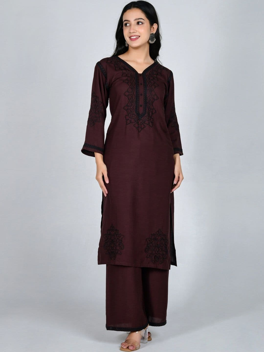 YOJINI Women Ethnic Motifs Embroidered Regular Thread Work Kurta with Palazzos thumbnail 3