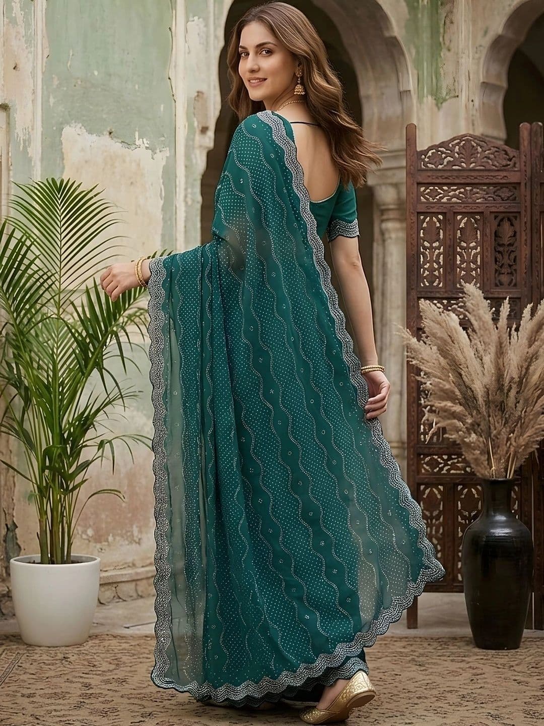 all about you Embellished Beads and Stones Silk Blend Fusion Saree thumbnail 4