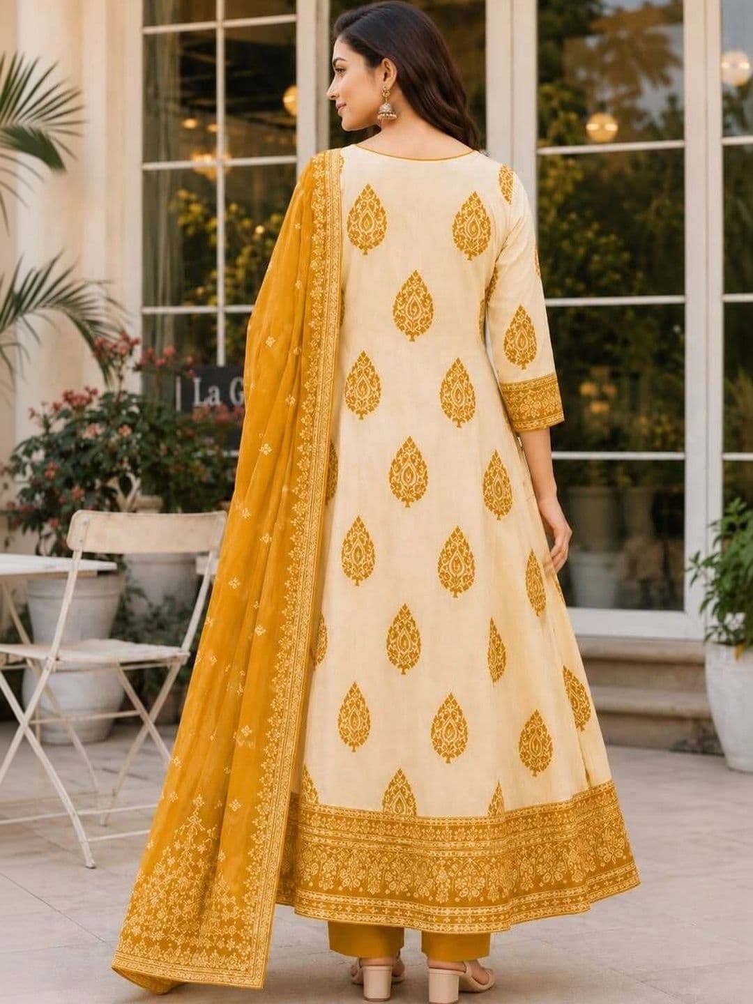 Sangria Women Ethnic Motifs Printed Regular Pure Cotton Kurta with Trousers & With Dupatta thumbnail 3