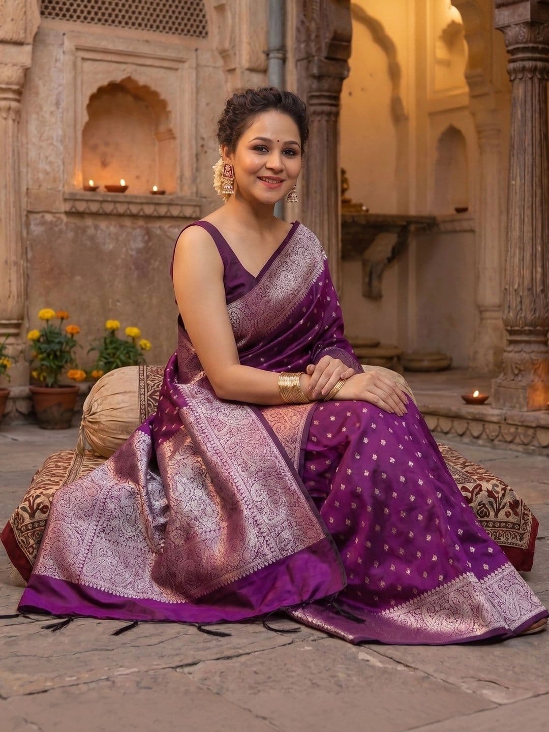 7Eleven Fashion Woven Design Zari Art Silk Banarasi Saree thumbnail 5