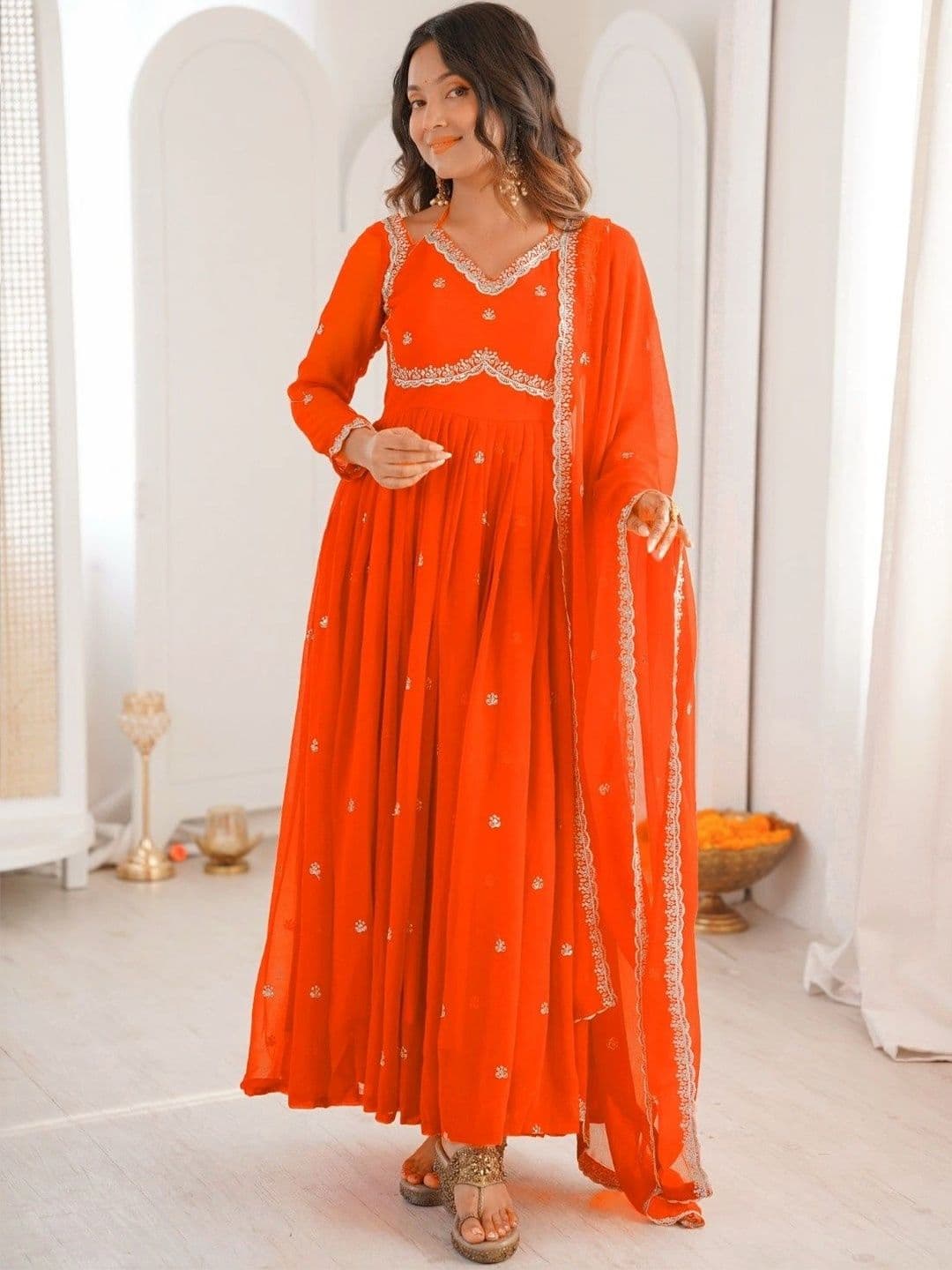 Frenzy Fusion Women Ethnic Motifs Empire Gotta Patti Kurta with Palazzos & With Dupatta thumbnail 2