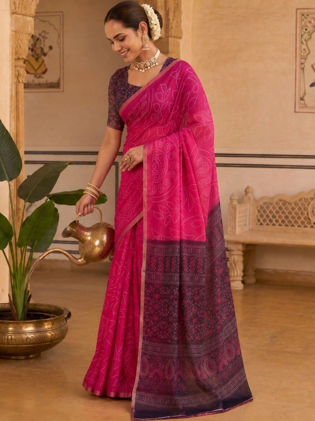 Sangria Bandhani Art Silk Designer Saree - view 1
