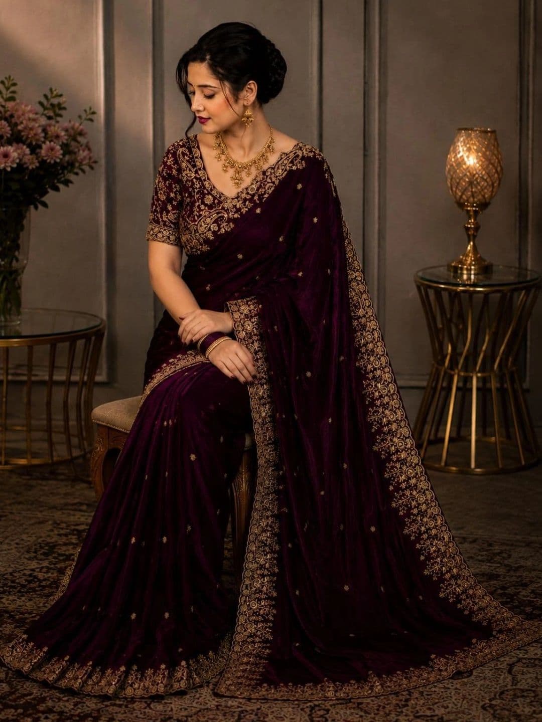 DHARMEE Ethnic Motifs Zari Satin Heavy Work Maheshwari Saree - view 1