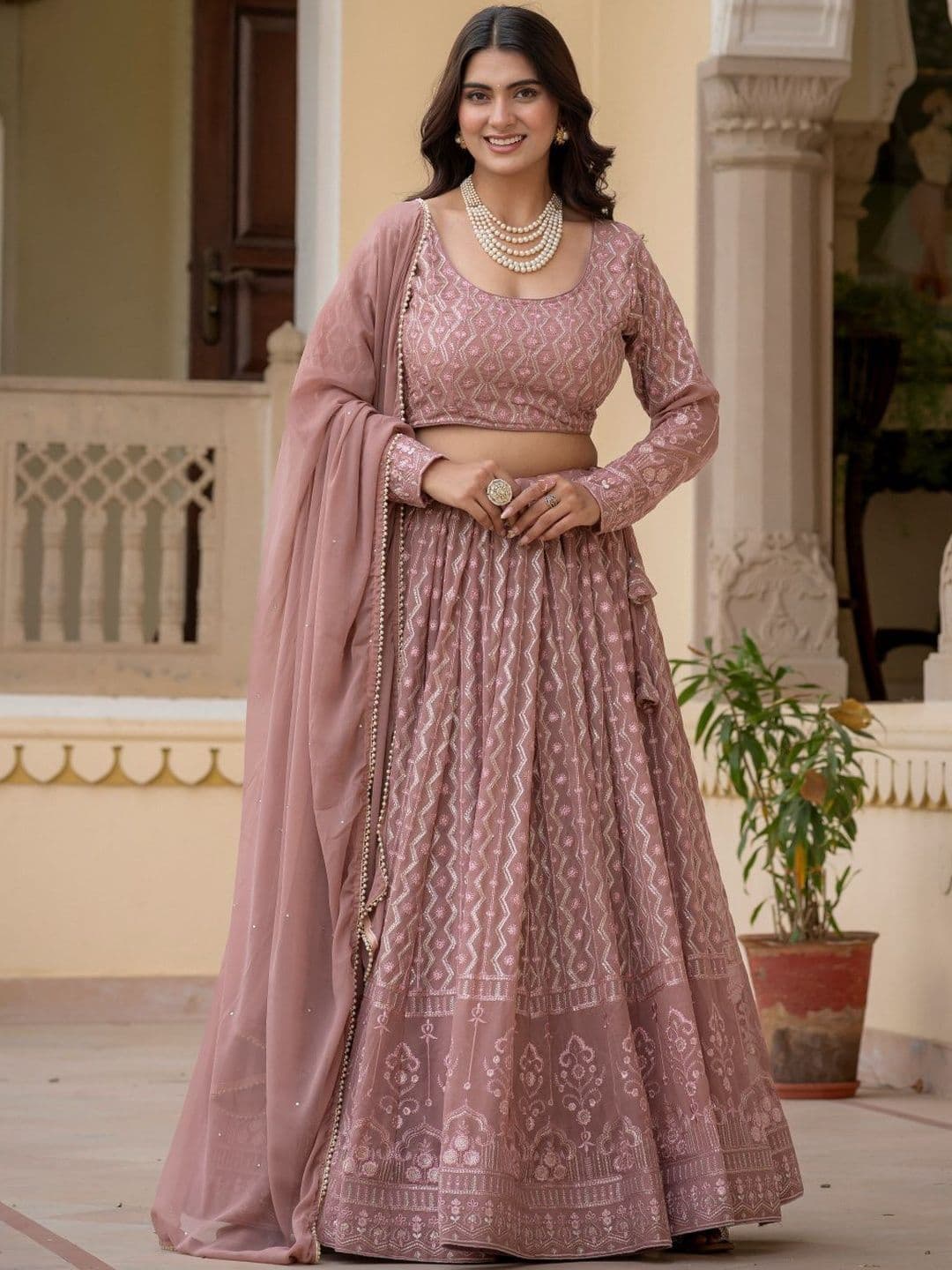 House of Pataudi Embroidered Round Neck Flared Lehenga Choli thumbnail 7