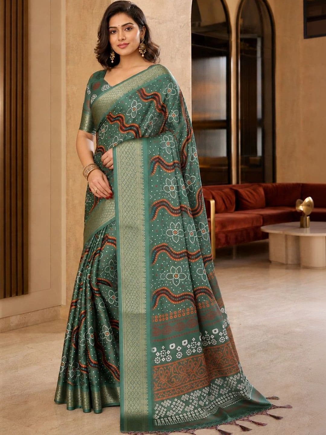 IKSHARA Bandhani Silk Cotton Saree thumbnail 6