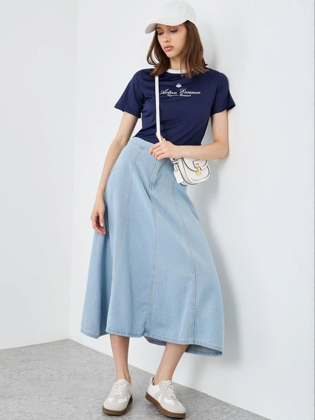 Styli Women Cotton Indigo Midi A-Line Skirt thumbnail 4