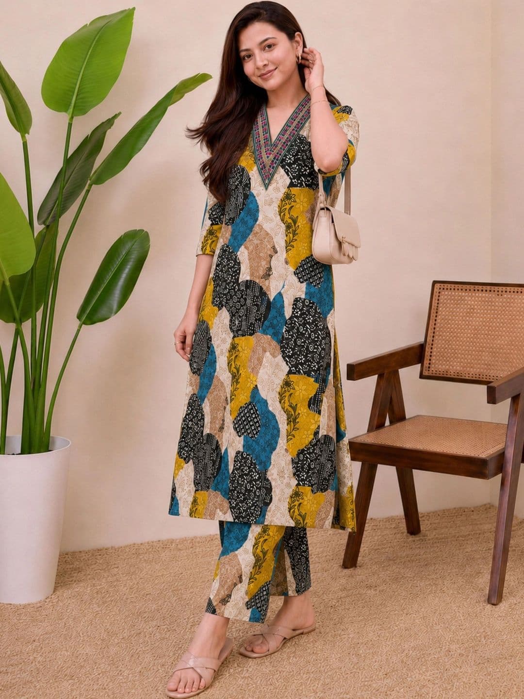 SZN Women Printed Regular Kurta with Trousers thumbnail 3