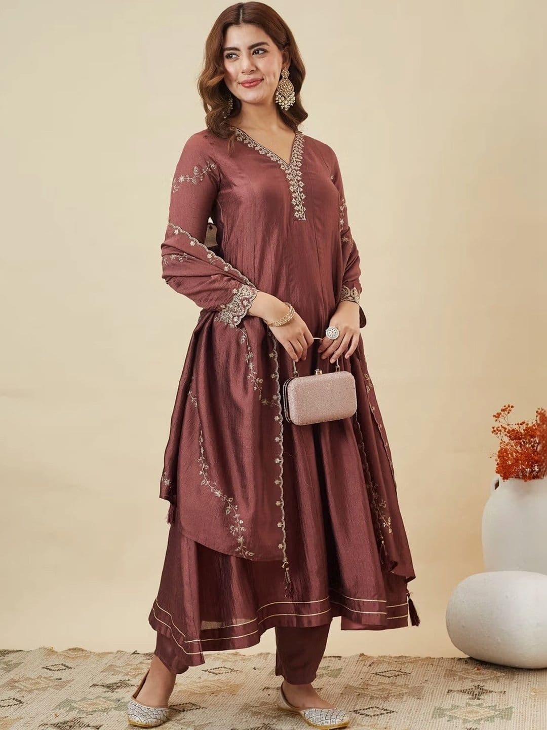 Lookmark Women Ethnic Motifs Embroidered Regular Thread Work Kurta with Trousers & With Dupatta - view 1