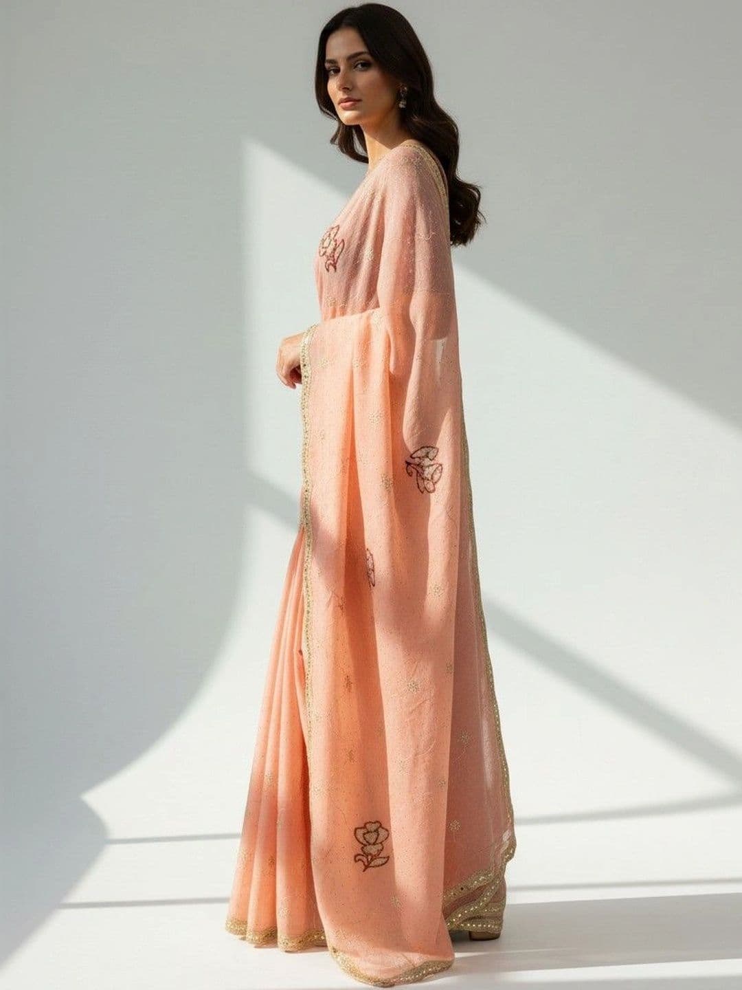 SmileyFashion Floral Poly Georgette Saree thumbnail 2