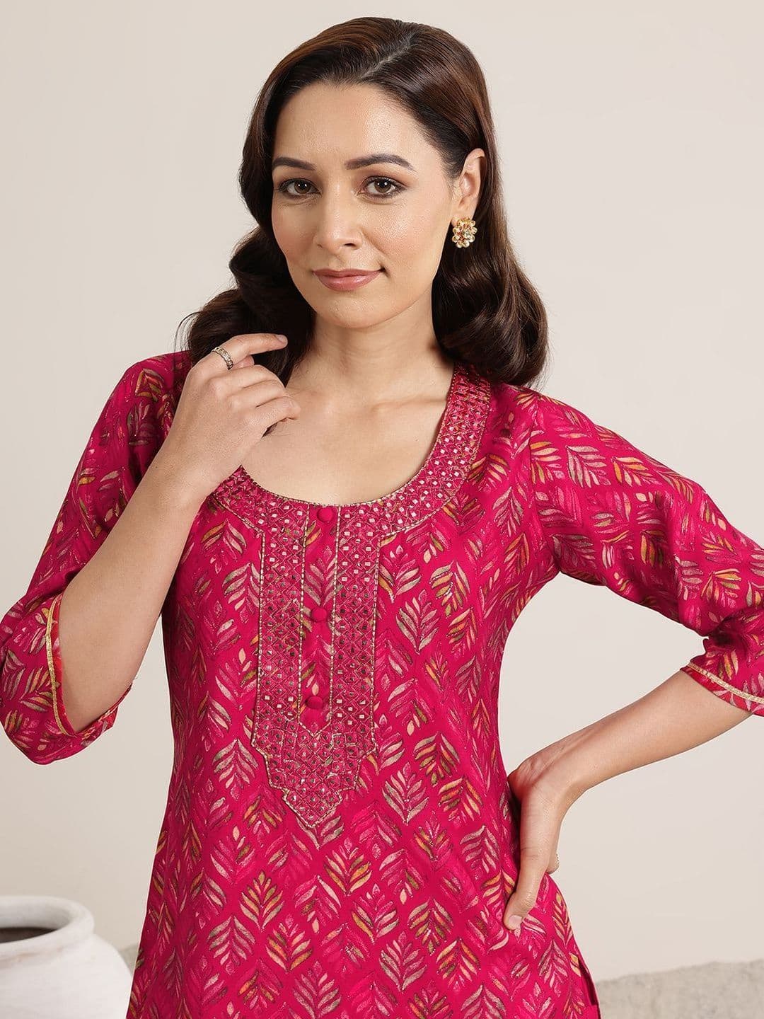Libas Women Ethnic Motifs Printed Regular Mirror Work Kurta with Trousers & With Dupatta thumbnail 3