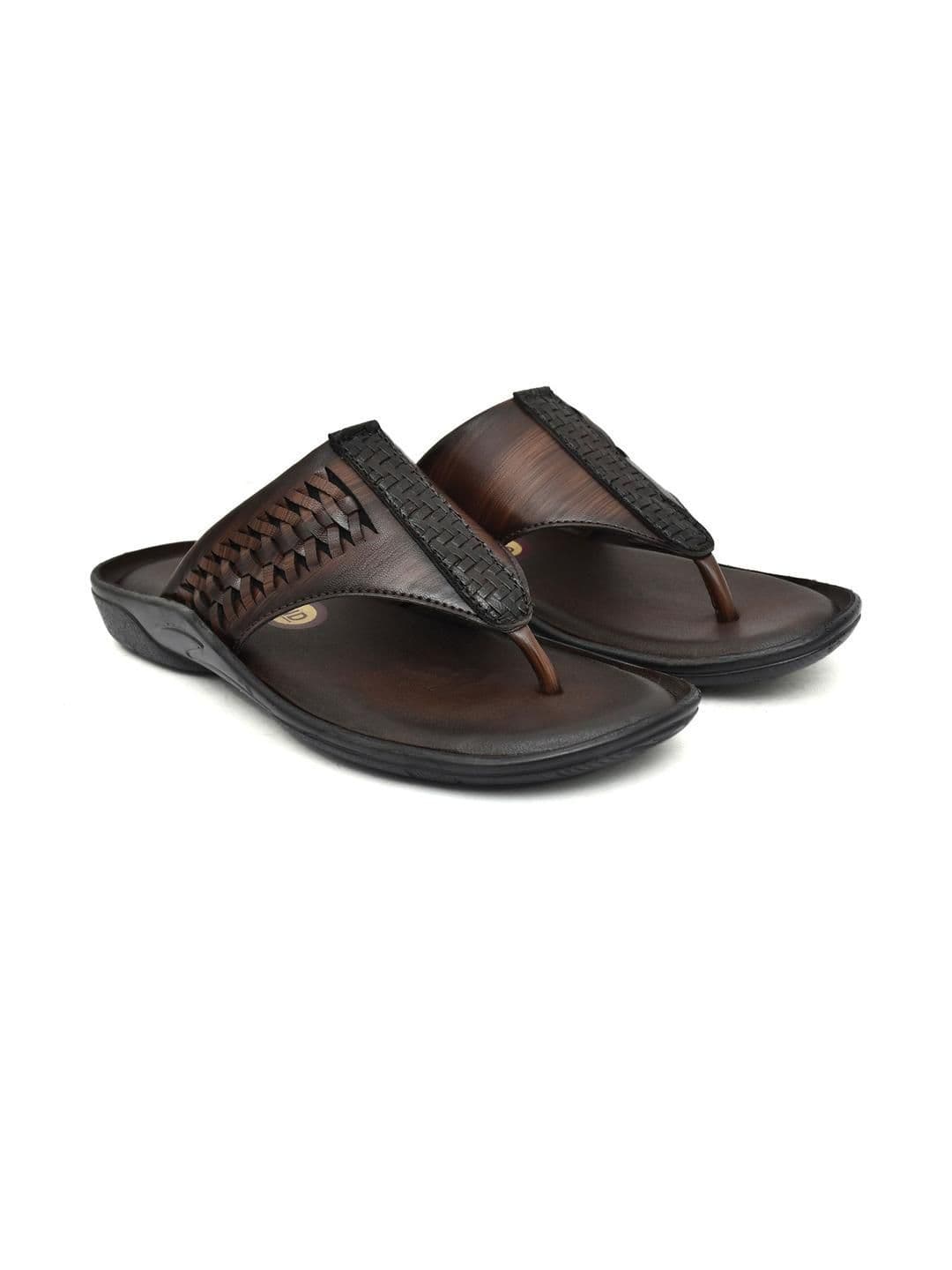 G L Trend Men's Brown Textured Comfort Thong Sandals with Adjustable Strap thumbnail 2