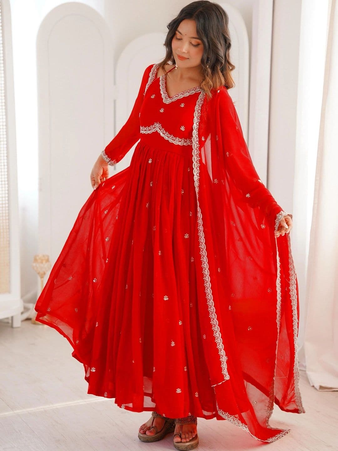 Frenzy Fusion Women Ethnic Motifs Embroidered Angrakha Thread Work Kurta with Palazzos & With Dupatta thumbnail 2