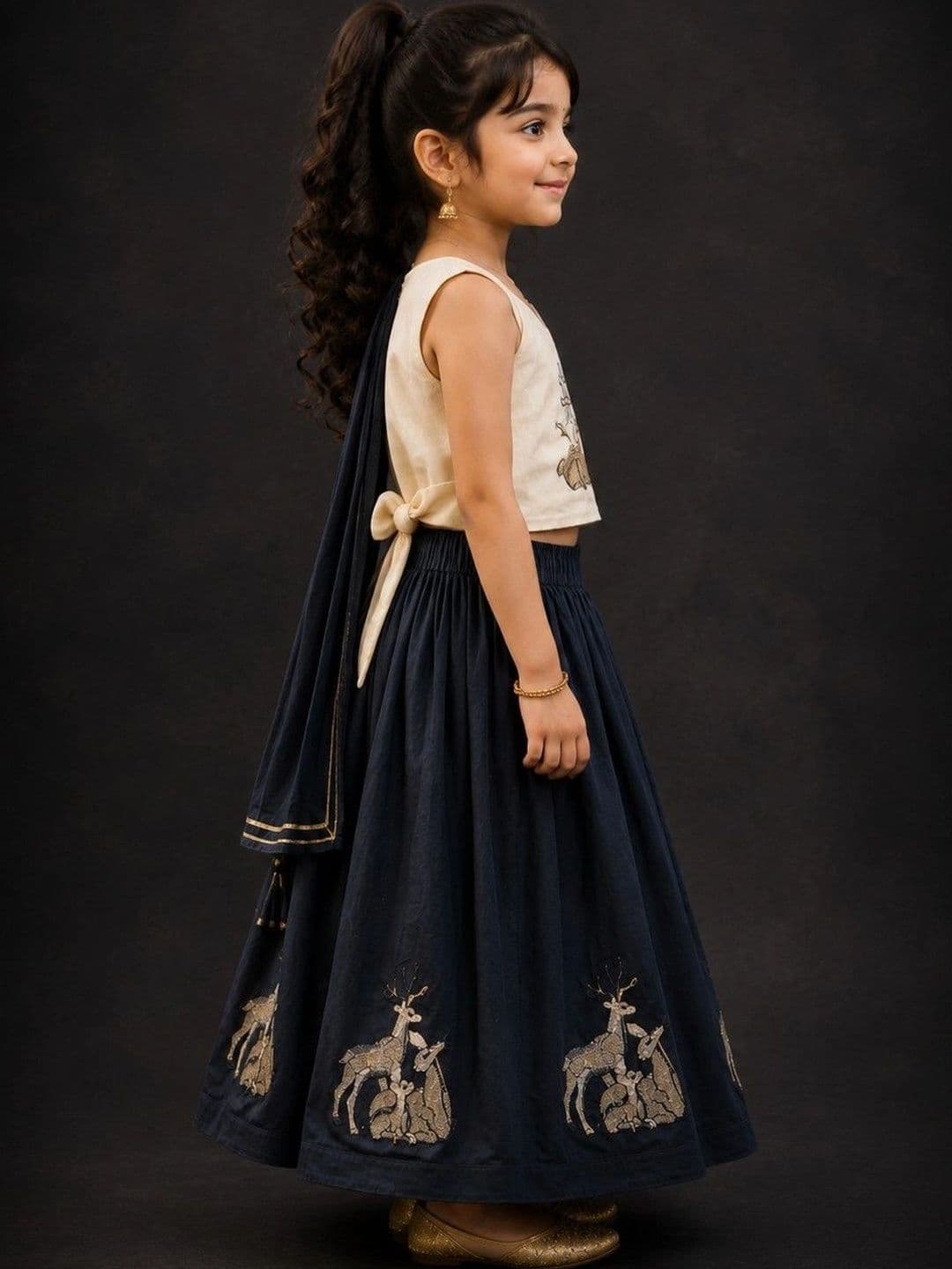 Poppy & Munchkin Girls Embroidered Thread Work Ready to Wear Lehenga thumbnail 4