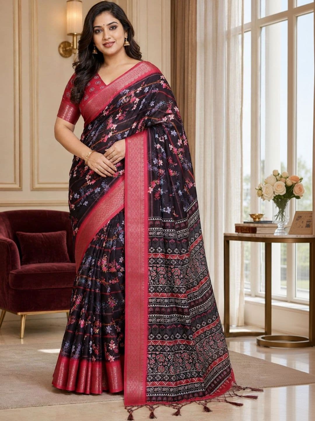 IKSHARA Floral Silk Cotton Saree thumbnail 5