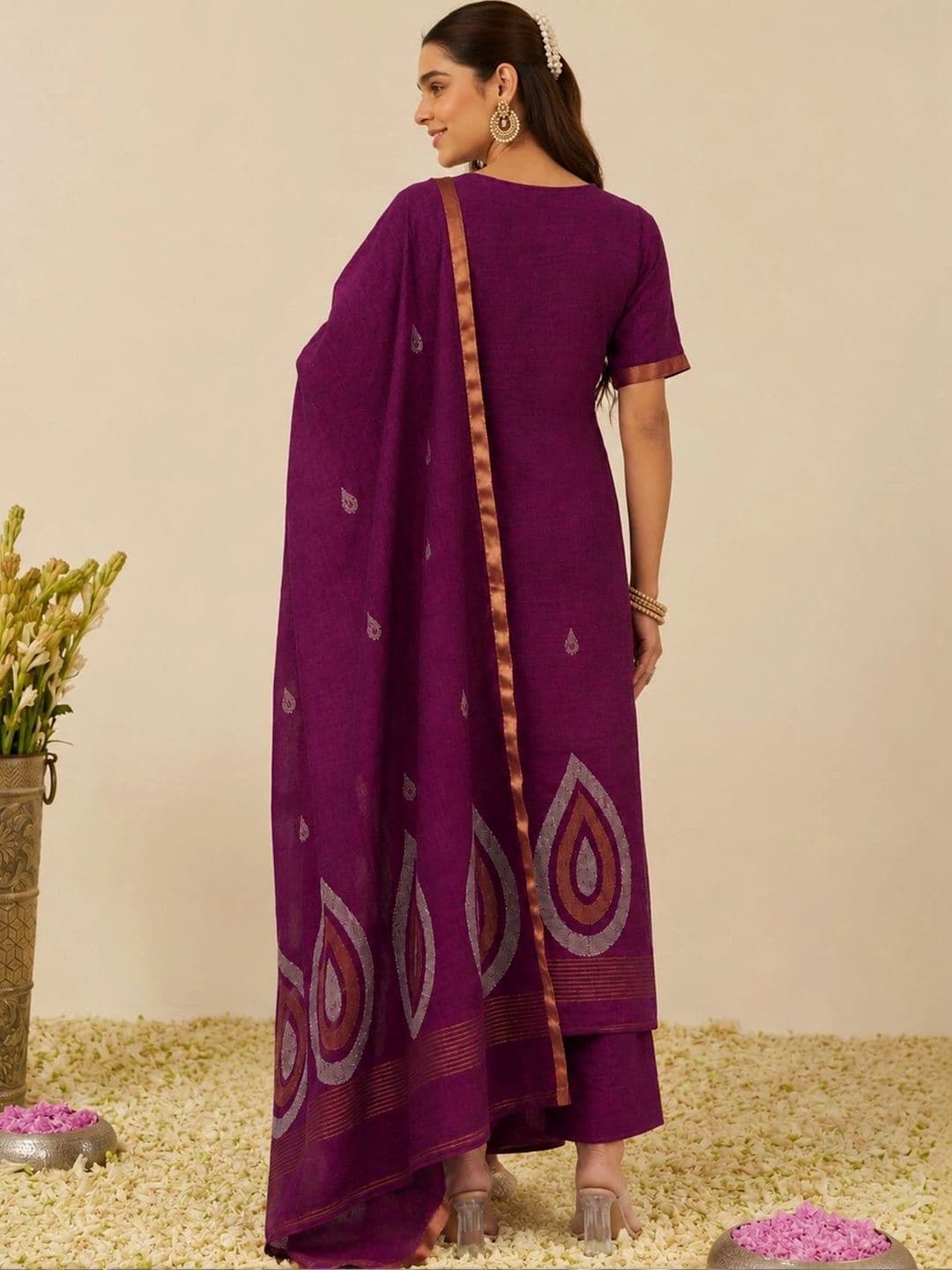 Sangria Women Ethnic Motifs Printed Regular Kurta with Trousers & With Dupatta thumbnail 4