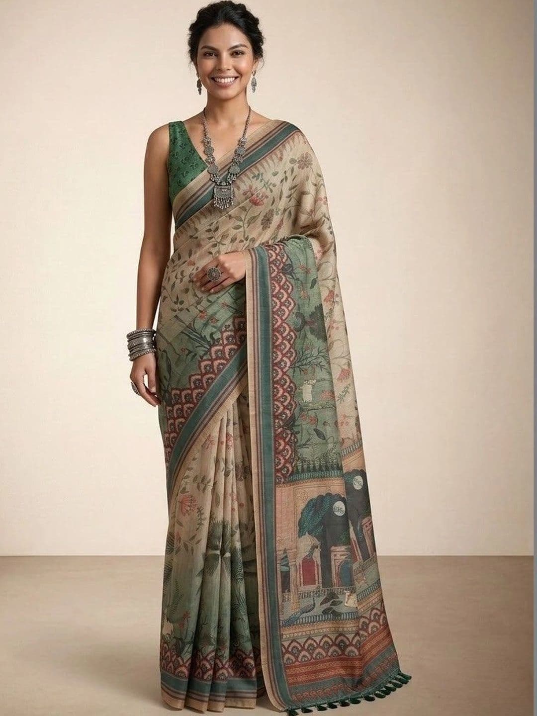 Anouk Kalamkari Silk Blend Saree - view 1