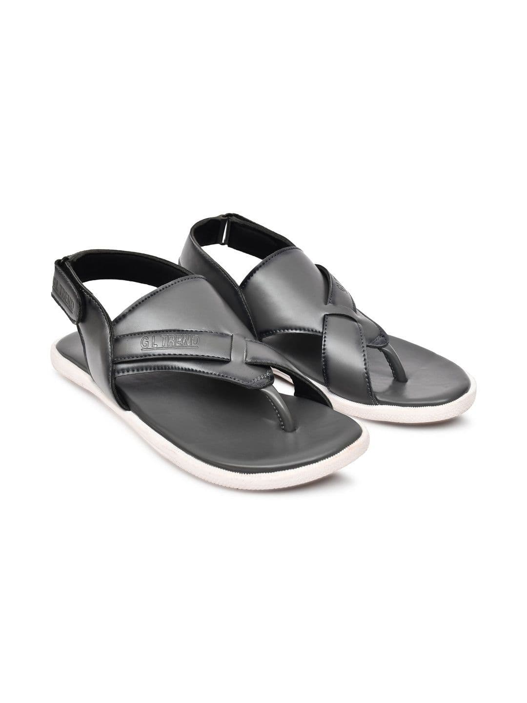 G L Trend Men Leather Comfort Casual Velcro Grey Sandals thumbnail 3