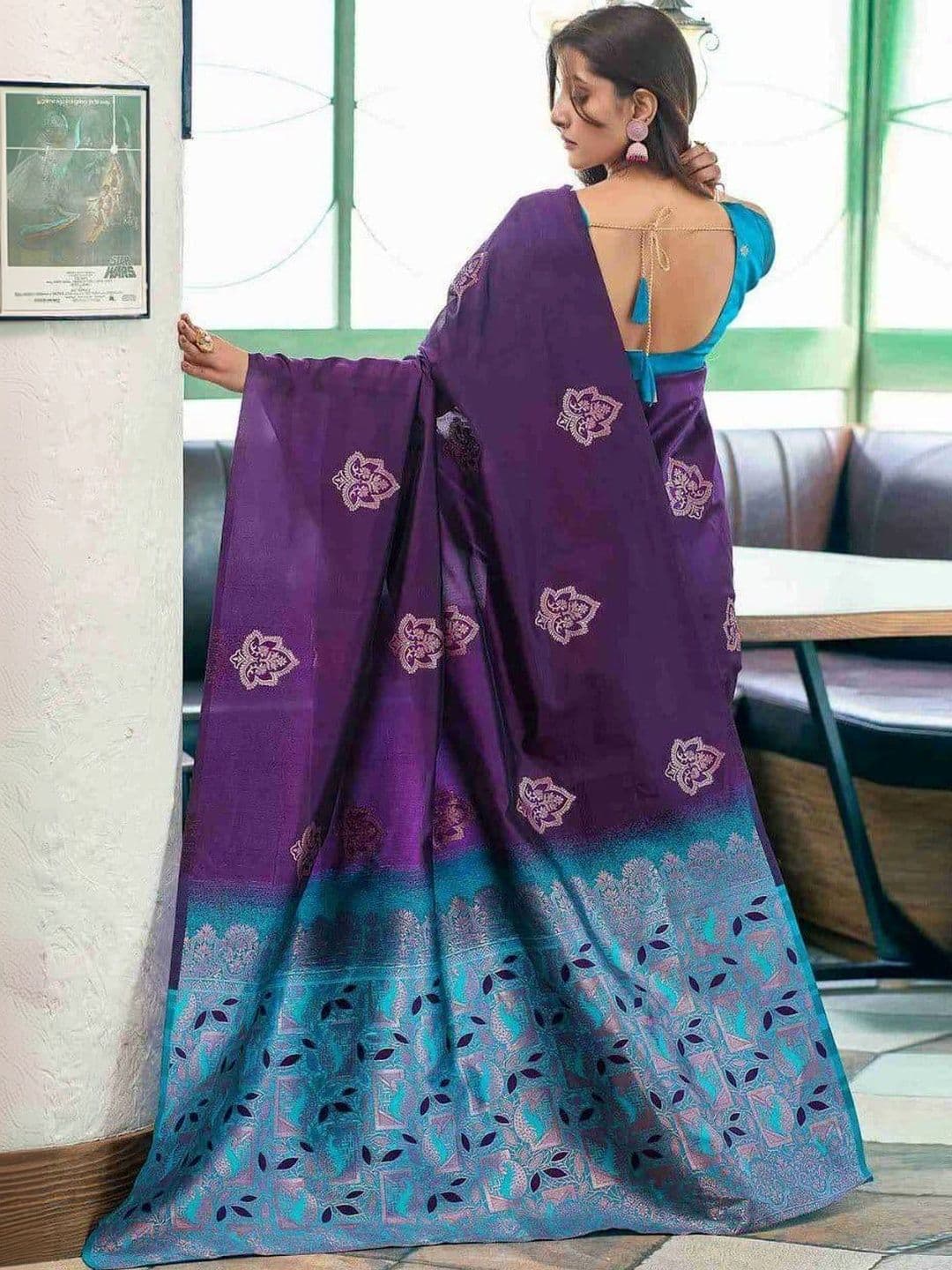 VelvetHue Woven Design Zari Art Silk Banarasi Saree thumbnail 3