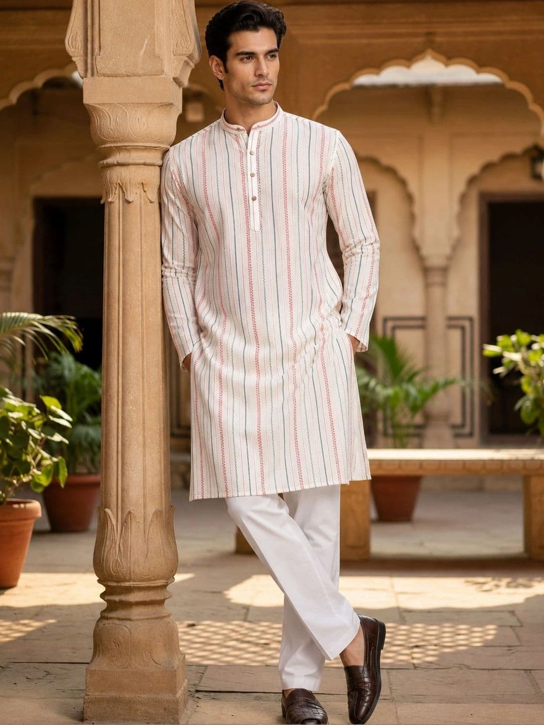 Anouk Men Cotton Striped Kurta thumbnail 3