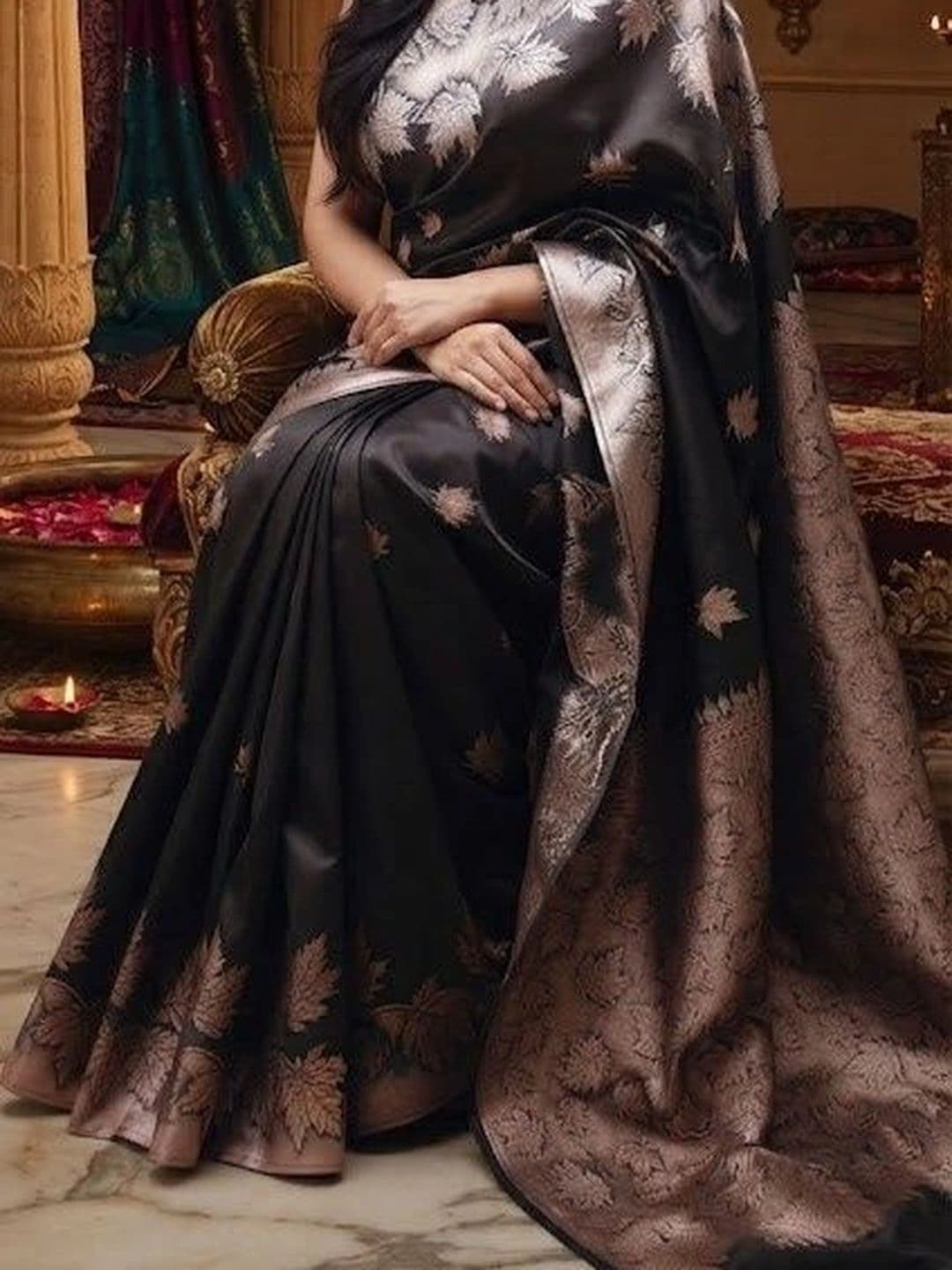 VelvetHue Woven Design Zari Art Silk Banarasi Saree thumbnail 5