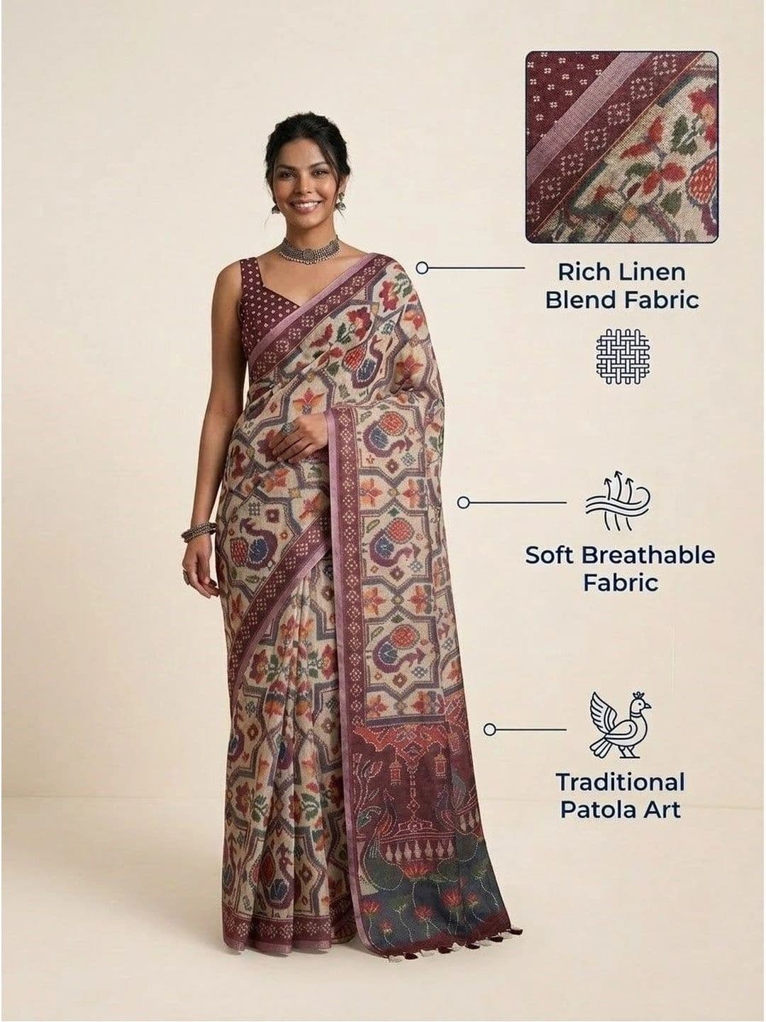 Anouk Linen Blend Patola Saree thumbnail 4