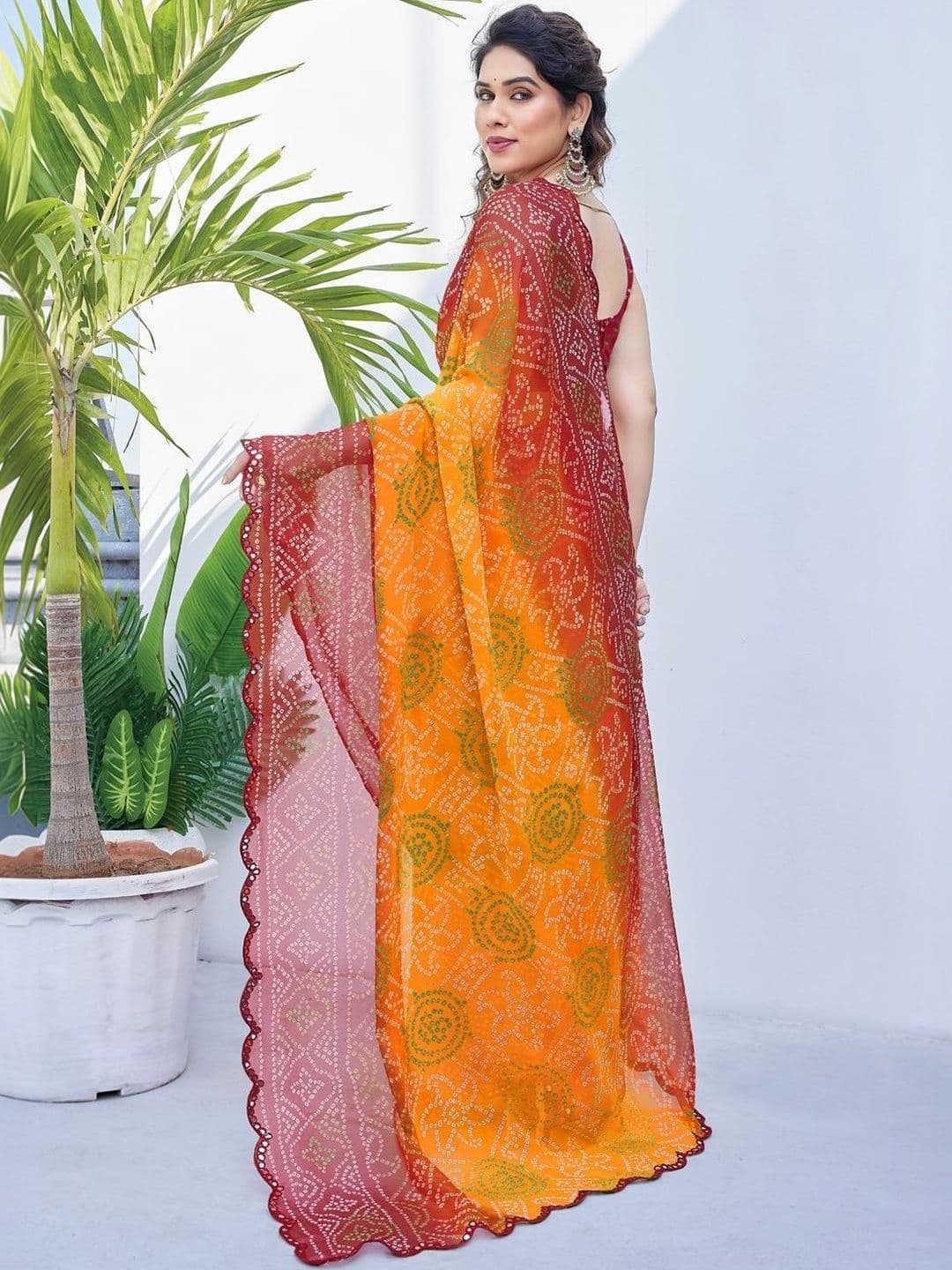 Subham Bandhani Mirror Work Poly Georgette Bandhani Saree thumbnail 5