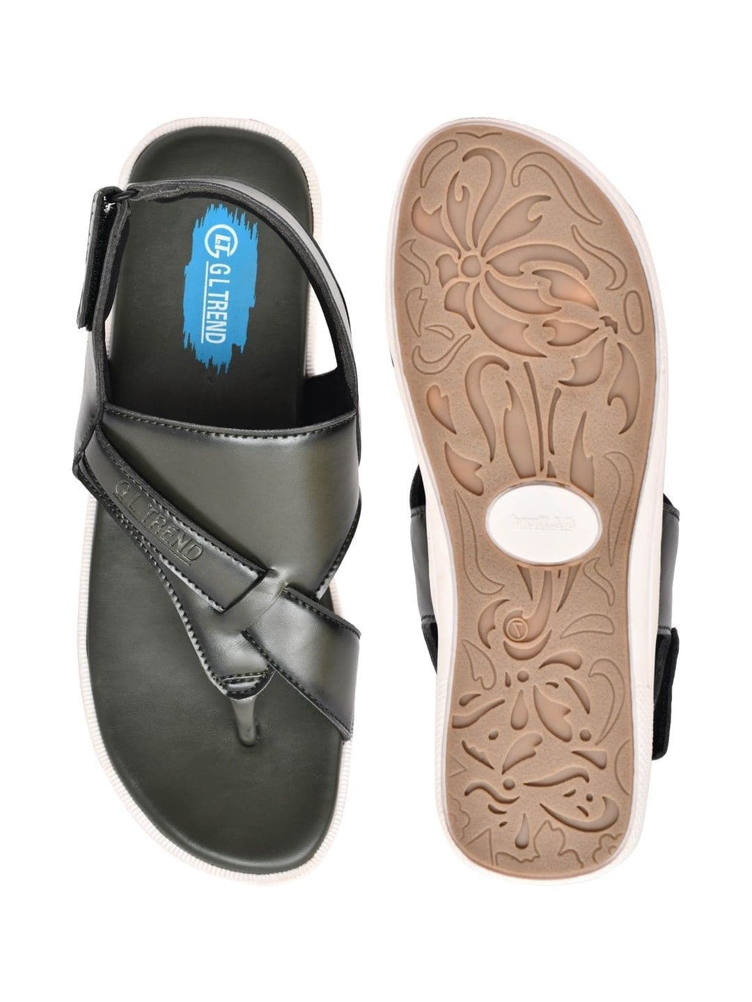 G L Trend Men Leather Comfort Casual Velcro Olive Sandals thumbnail 4