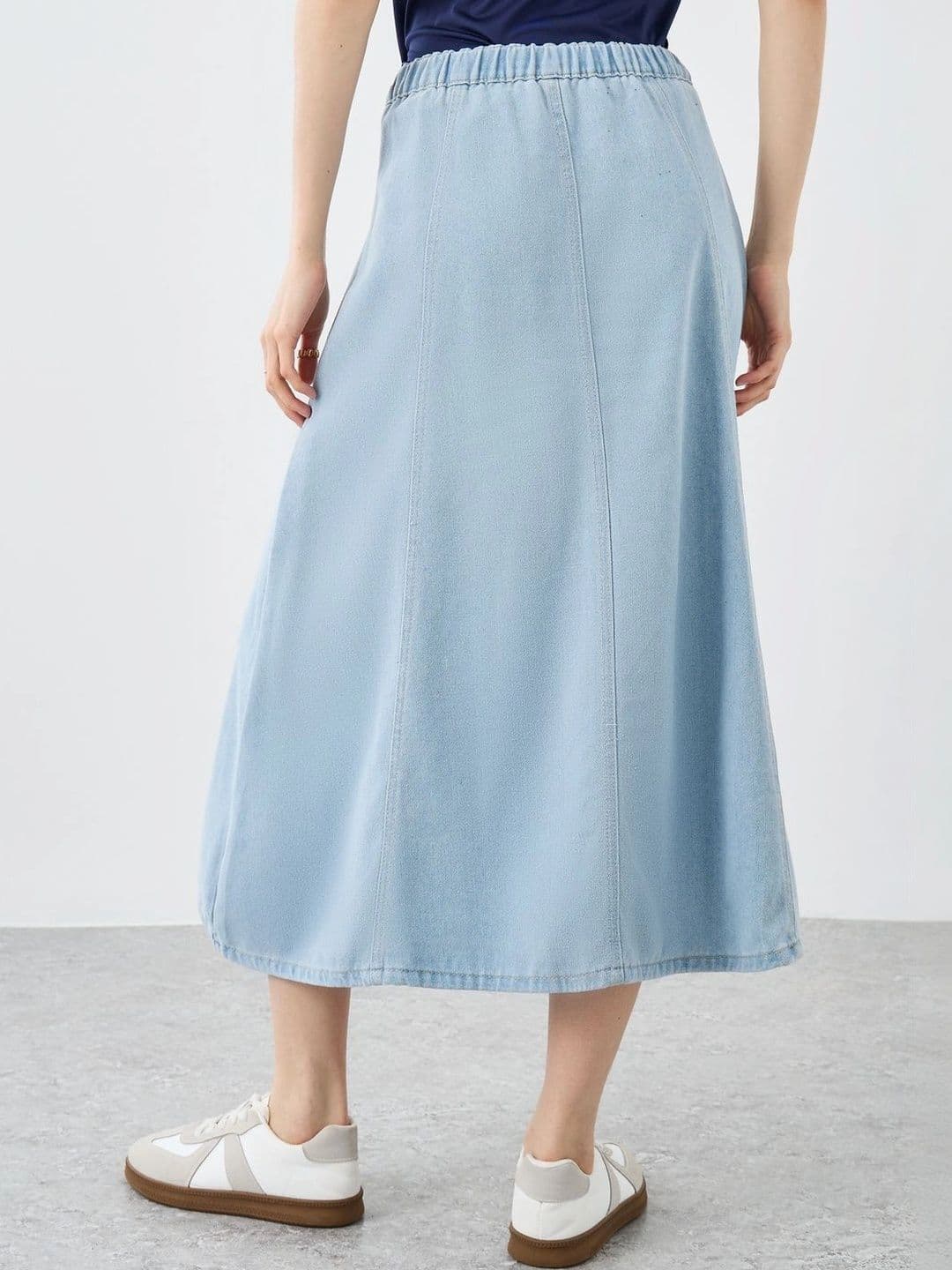 Styli Women Cotton Indigo Midi A-Line Skirt thumbnail 3