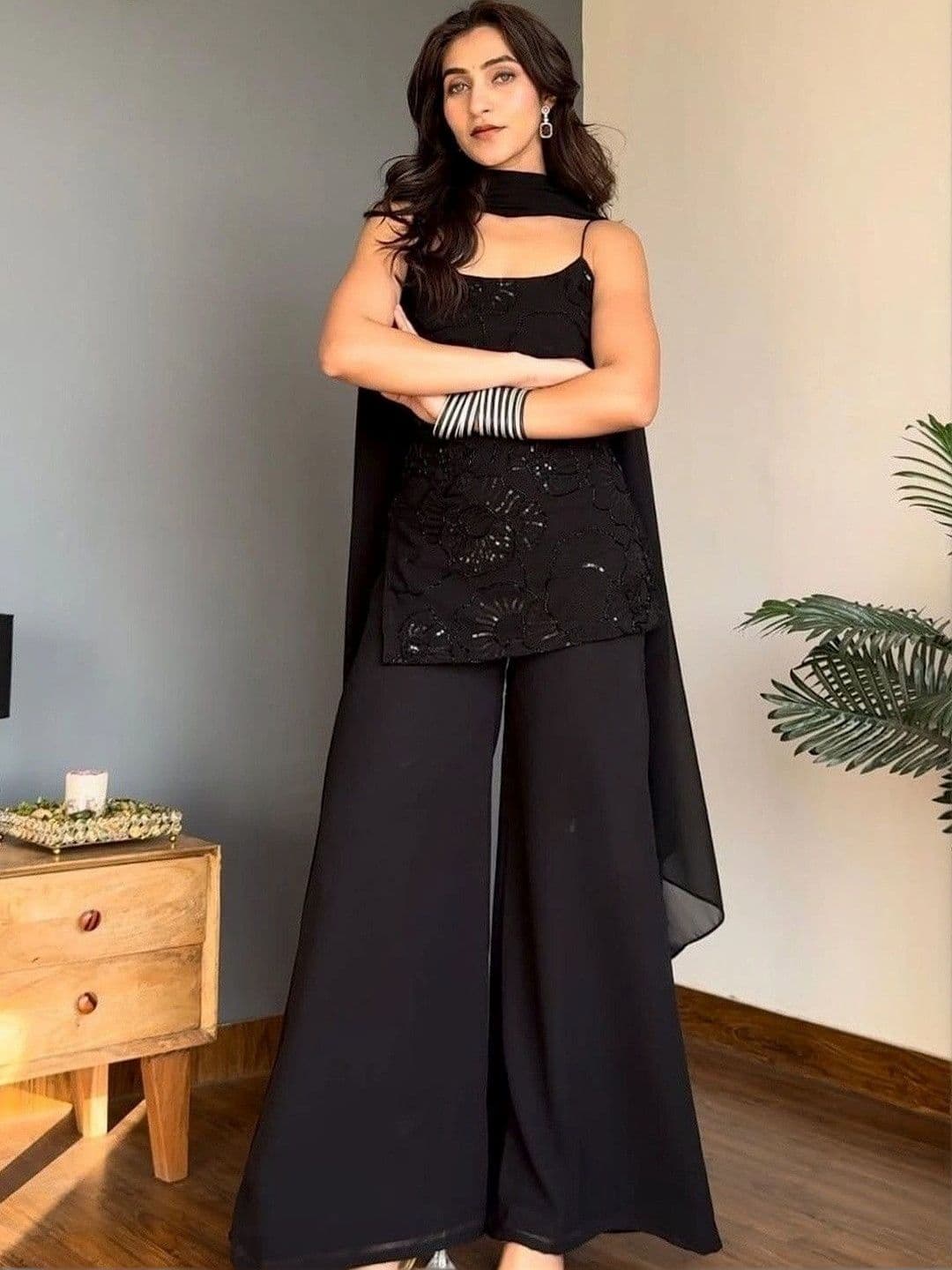all about you Women Ethnic Motifs Embroidered Sequinned Kurta with Palazzos & Dupatta thumbnail 6