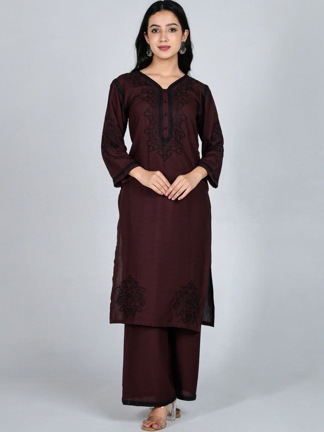 YOJINI Women Ethnic Motifs Embroidered Regular Thread Work Kurta with Palazzos - view 1
