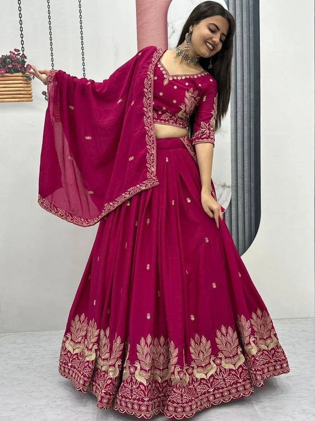 Closin Embroidered Thread Work Ready to Wear Lehenga & Unstitched Blouse With Dupatta thumbnail 6