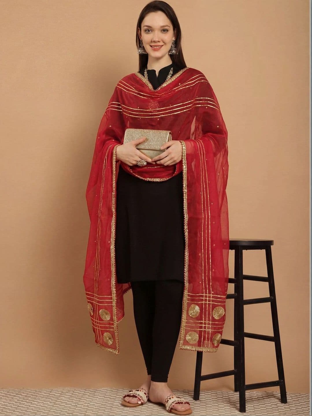 KALINI Ethnic Motifs Embroidered Organza Dupatta with Zari thumbnail 4
