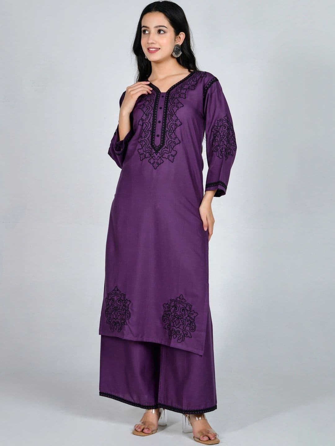 YOJINI Women Ethnic Motifs Embroidered Regular Thread Work Kurta with Palazzos thumbnail 5