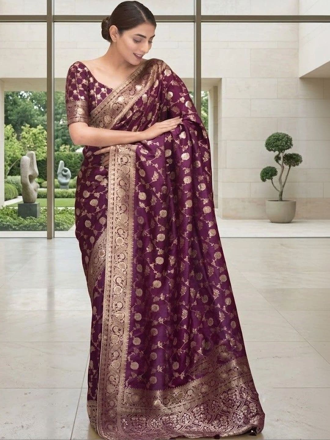 THE AQUARIUS Woven Design Zari Art Silk Banarasi Saree - view 1