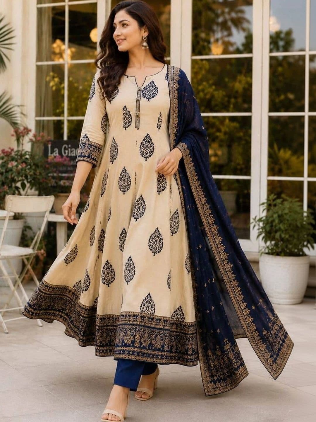 KALINI Women Ethnic Motifs Printed Regular Pure Cotton Kurta with Trousers & With Dupatta thumbnail 2