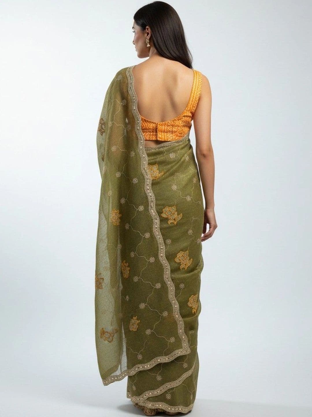 SmileyFashion Floral Embroidered Poly Georgette Saree thumbnail 3