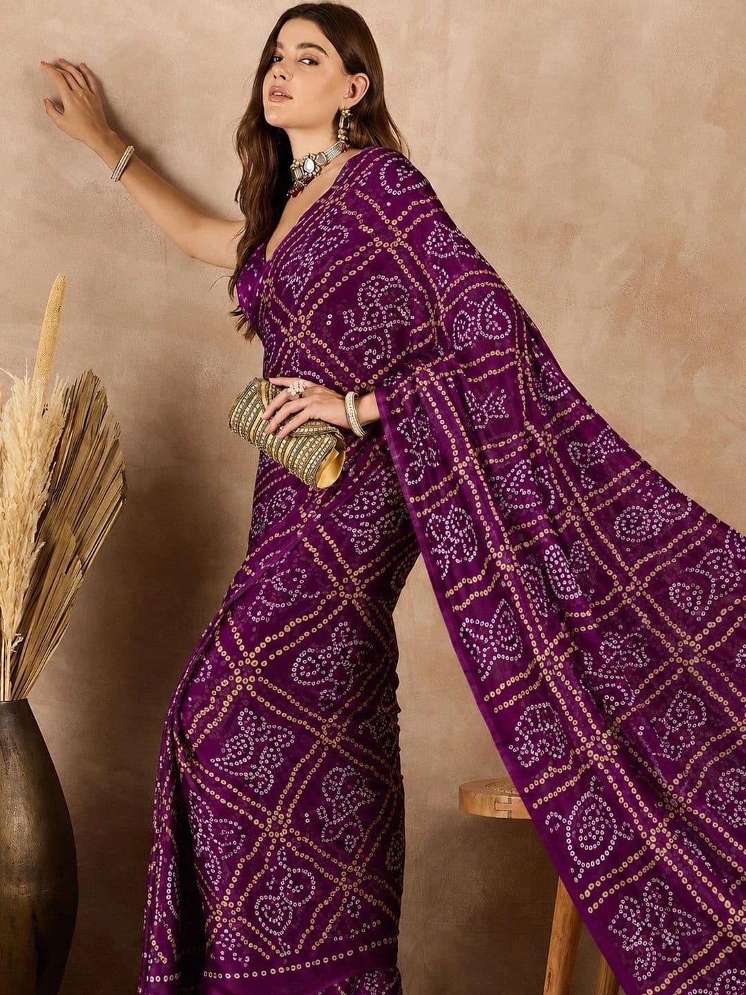 SANJANA  SILK SANJANA SILK Bandhani Pure Georgette Saree thumbnail 5