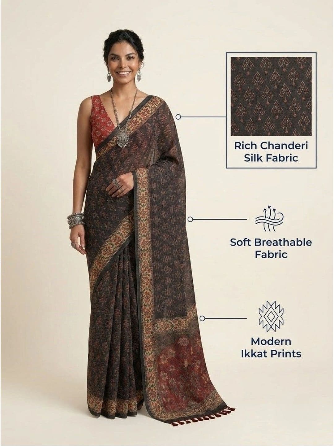 Anouk Ethnic Motifs Art Silk Ikat Saree thumbnail 3