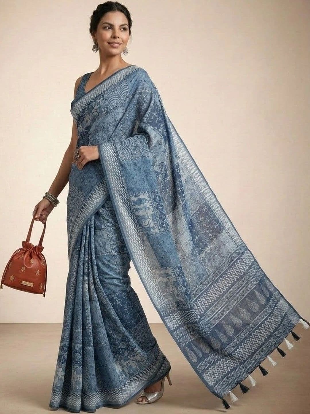 Anouk Ethnic Motifs Pure Linen Ikat Saree thumbnail 6