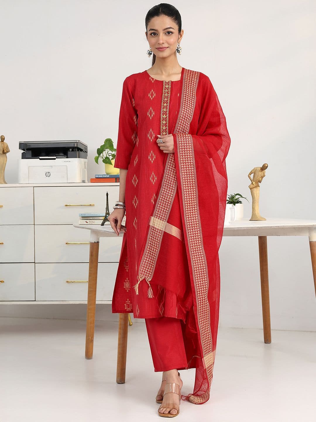 Gerua By Libas Women Ethnic Motifs Printed Regular Kurta with Trousers & With Dupatta - view 1