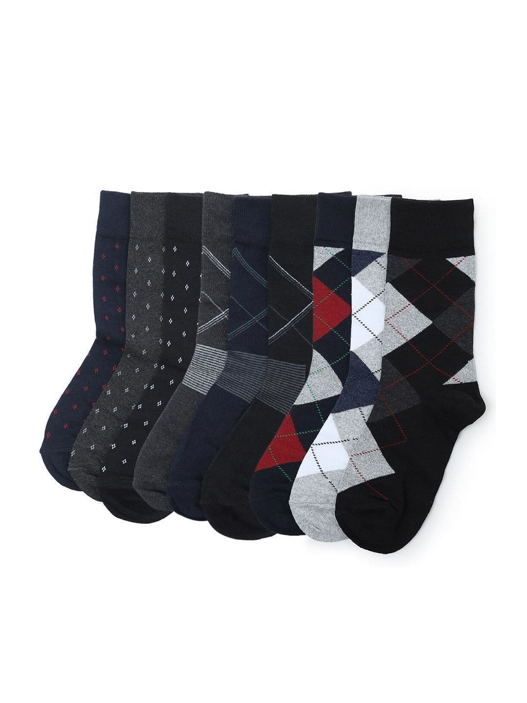CRUSSET Men Pack Of 9 Men Assorted Patterned Calf-Length Formal Socks thumbnail 4