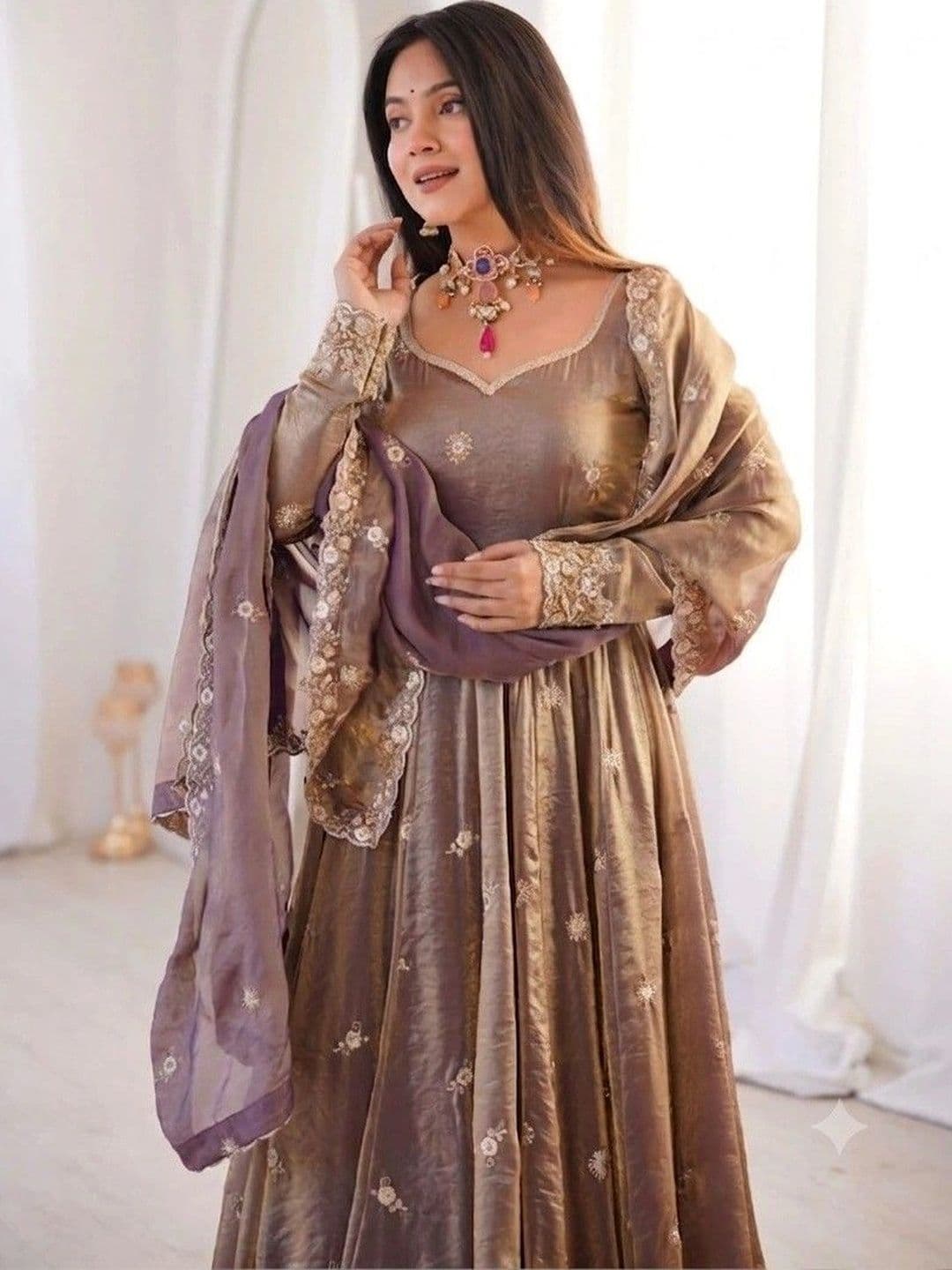 HERE&NOW Women Ethnic Motifs Embroidered Regular Thread Work Kurta with Trousers & With Dupatta thumbnail 5