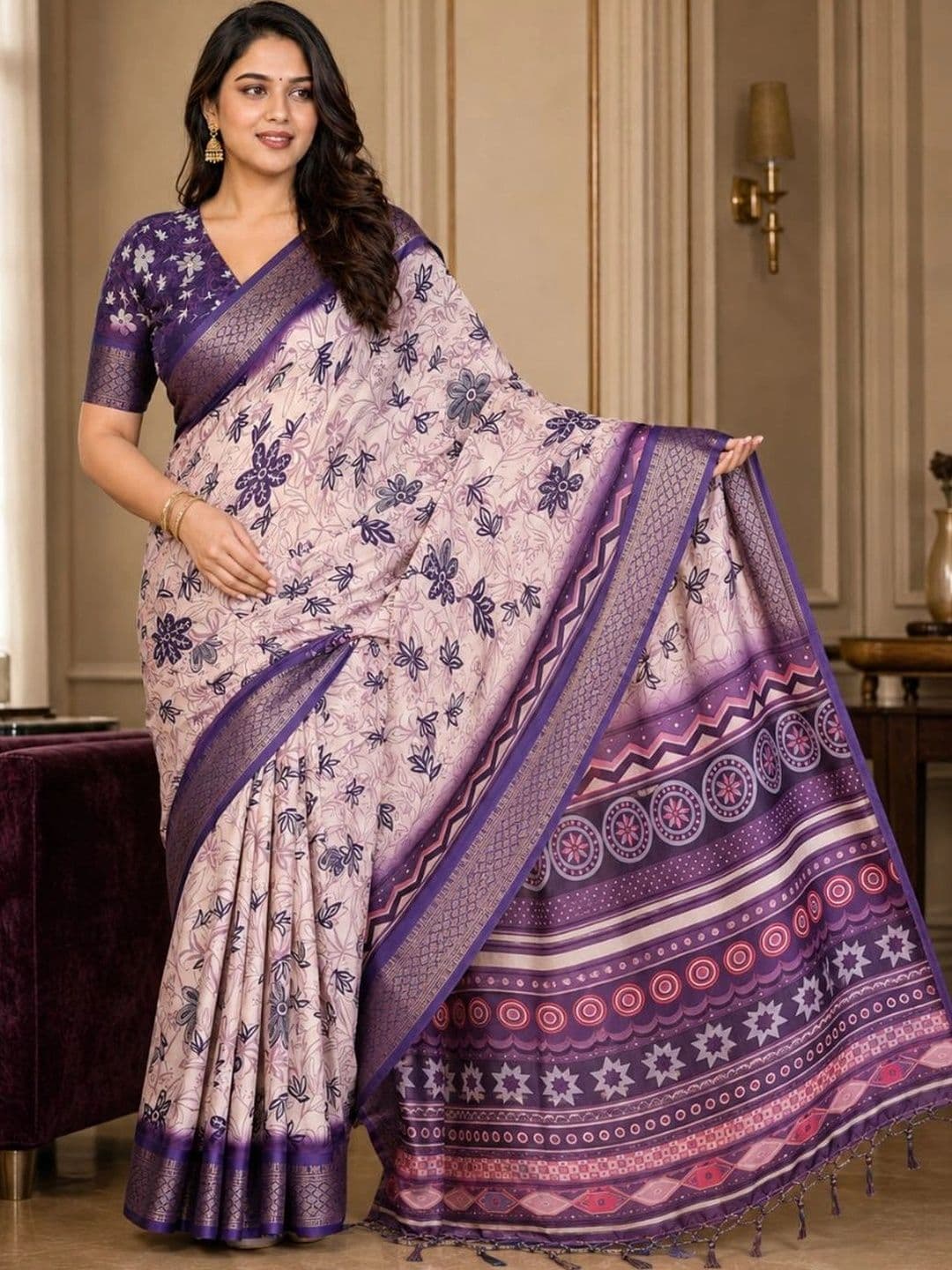 IKSHARA  Women Floral Silk Cotton Saree thumbnail 5