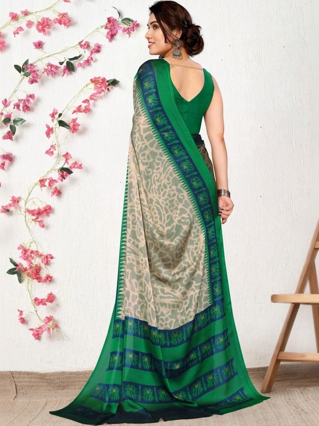 KALINI Poly Chiffon Designer Ikat Saree thumbnail 5