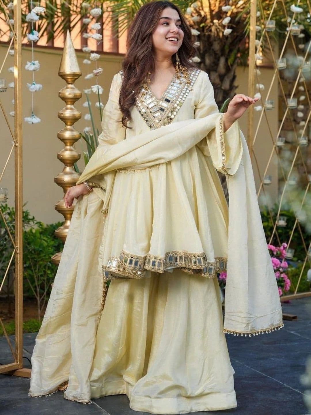 Frenzy Fusion Women Angrakha Mirror Work Kurta with Sharara & With Dupatta thumbnail 3